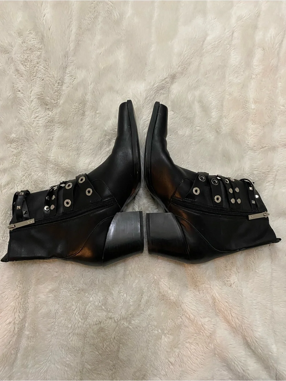 Zara Black Leather Studded Ankle Boots with Buckle Straps Size 8.5 (39)